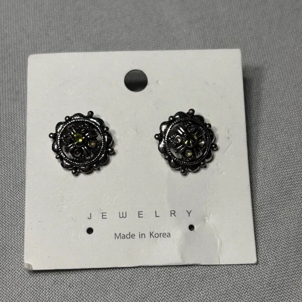 New! Hint of Green Button Gemstone Stud Earrings